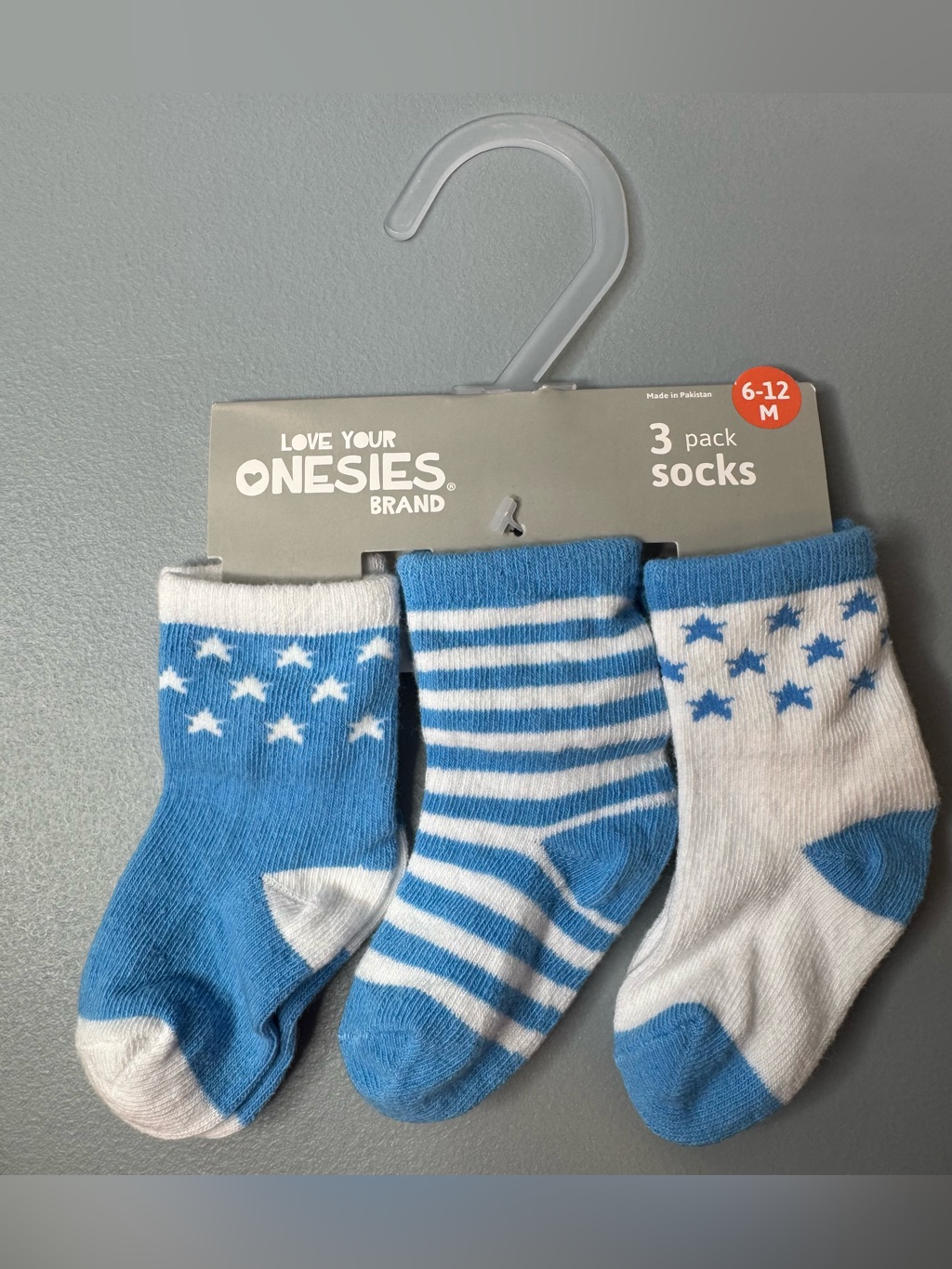 Gerber Blue And White Baby Socks 3-Pack 6-12 Months Up To 16lbs Thick Socks Comf